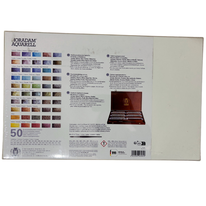 Coffret 50 tubes 5ml super-granuleuse + pinceau Da Vinci Horadam en bois Schmincke