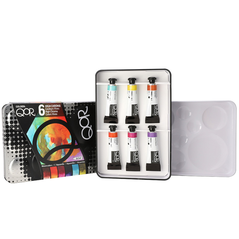 Coffret couleur vives 6 tubes 5 ml aquarelle en métal Qor