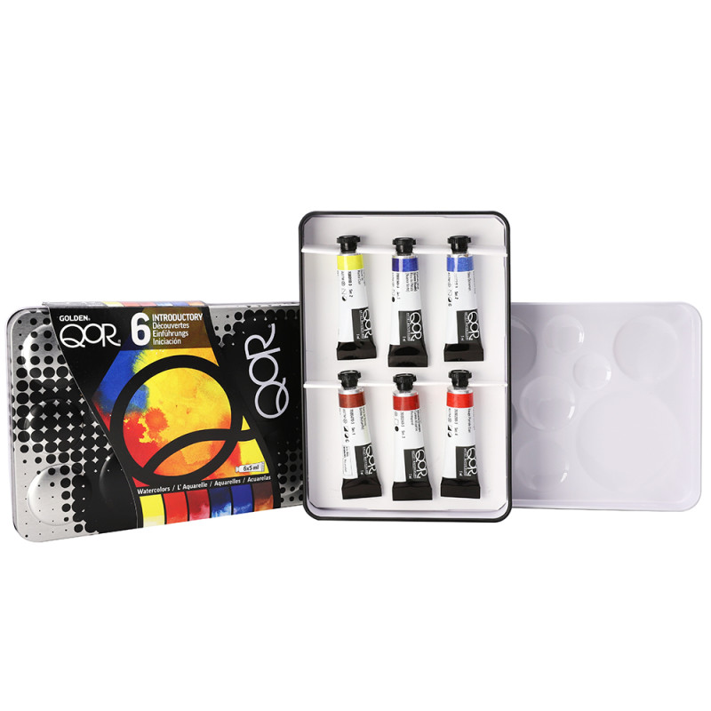 Coffret 6 tubes 5 ml aquarelle en métal Qor