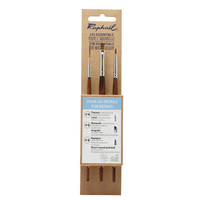 Set les essentiels pour les détails 3 pinceaux aquarelle Raphaël