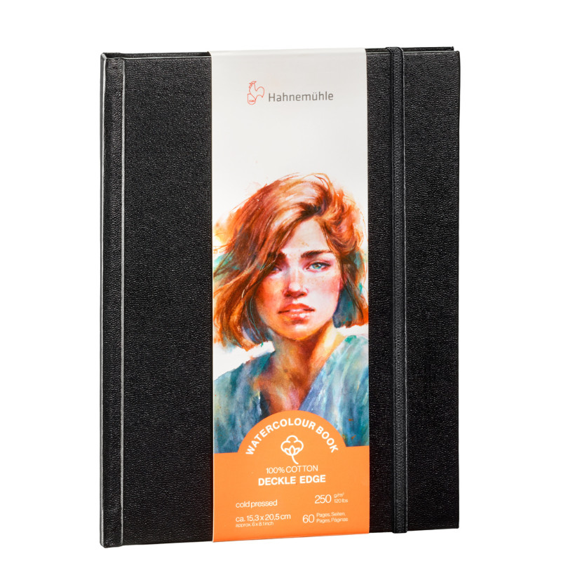 Carnet frangé watercolour book deckle edge Hahnemühle 15,3 x 20,5 Portrait250g 30f grain fin 