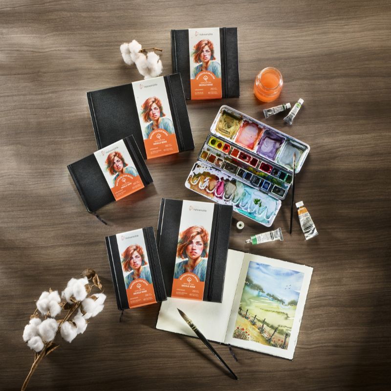 Carnet frangé watercolour book deckle edge Hahnemühle 15,3 x 20,5 Portrait250g 30f grain fin 