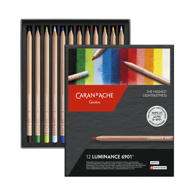 Coffret 12 crayons permanents Luminance 6901 en carton Caran d'Ache