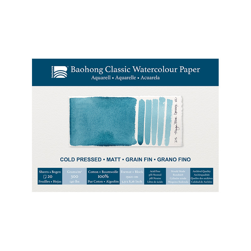 Bloc aquarelle Classic Baohong 15x21 300g 20f grain fin