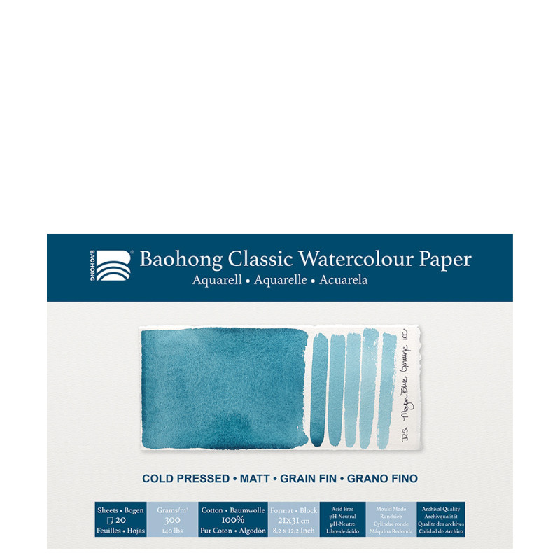 Bloc aquarelle Classic Baohong 21x31 300g 20f grain fin