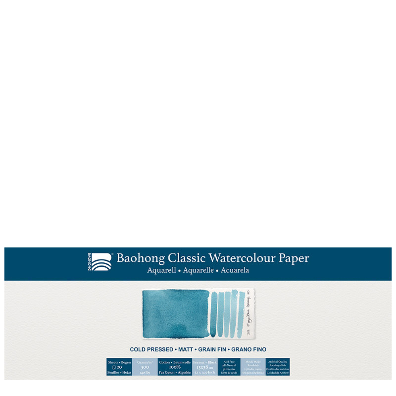 Bloc aquarelle Classic Baohong 13x38 300g 20f grain fin
