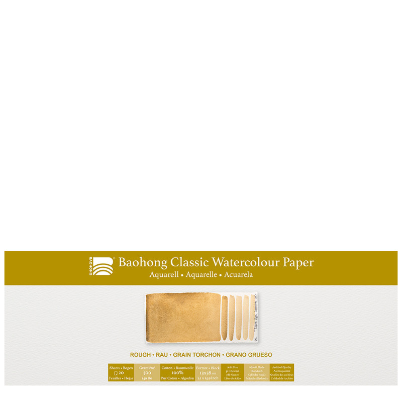 Bloc aquarelle Classic Baohong 13x38 300g 20f grain torchon