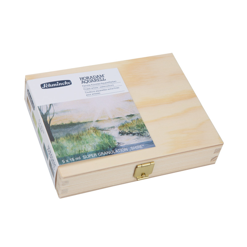 Coffret Plaine 5 tubes 15ml aquarelle super-granuleuses Horadam en bois Schmincke
