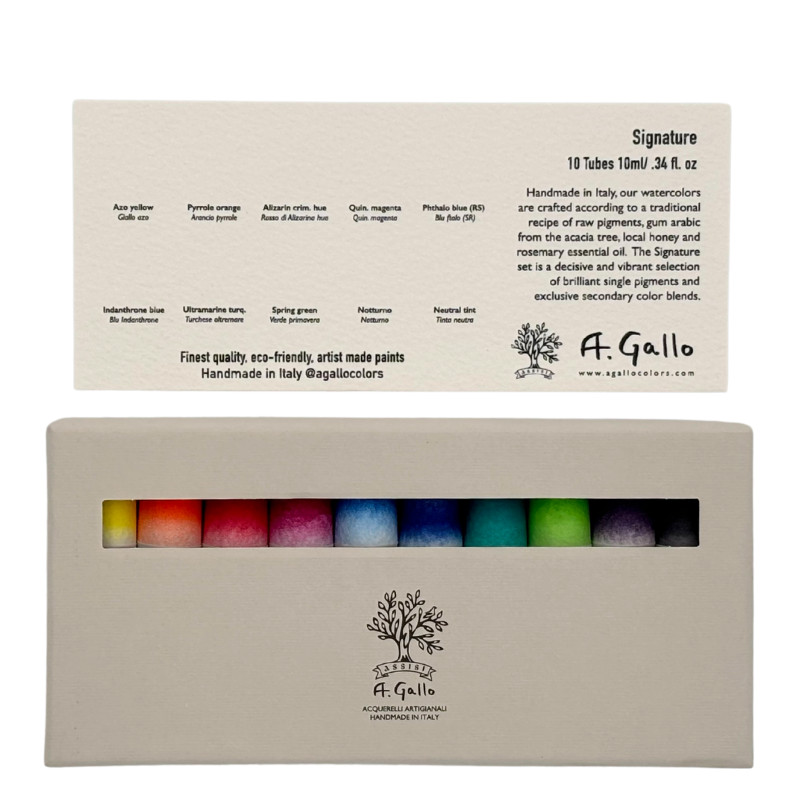 Coffret "Signature" 10 tubes 10ml aquarelles en carton A. Gallo