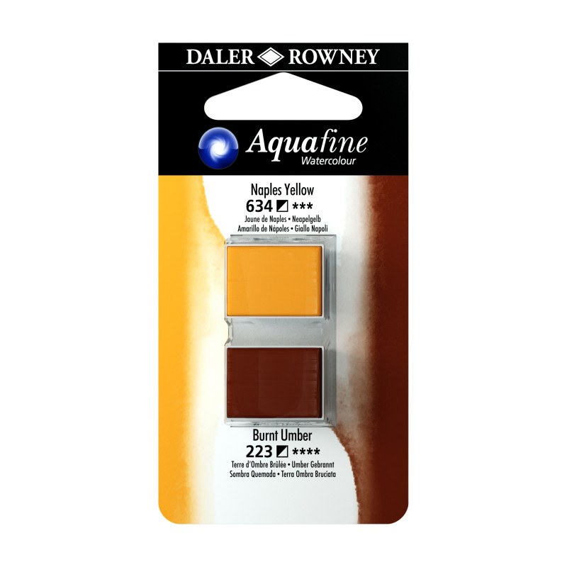 Jaune de Naples et Terre d'ombre brûlée - ½ godets Aquafine Daler Rowney