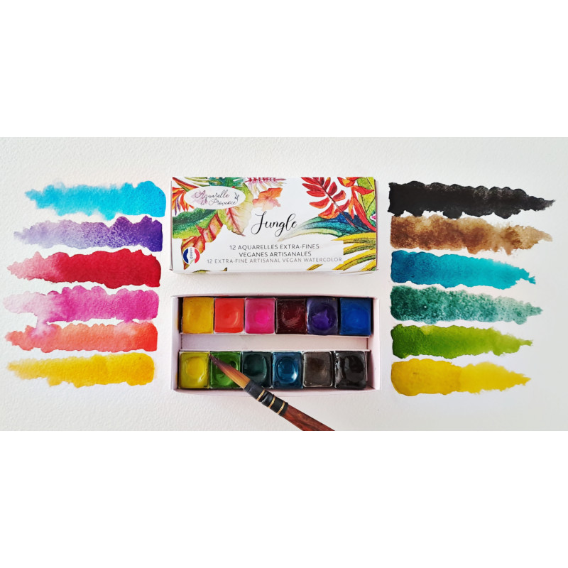 Palette Jungle 12 ½ godets aquarelles extra-fines véganes Aquarelle de Provence