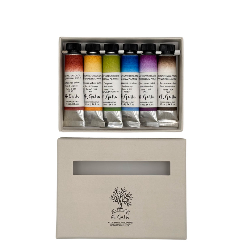 Coffret "Plein air" 6 tubes 10ml aquarelles en carton A. Gallo