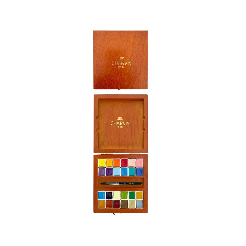 Kit Aquarelle Voyage Dioche – Mini Palette Bois 8 Godets + Carnet 6x6 Cm + Clip Laiton – Idéal Plein Air
