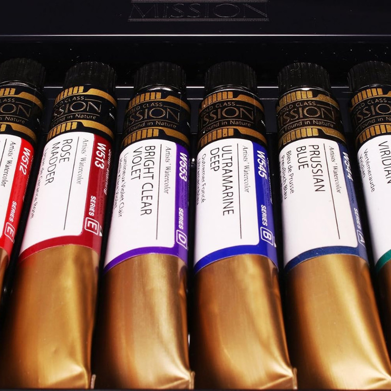 Coffret 12 Tubes 7ml aquarelle mission gold class extra-fines en carton Mijello