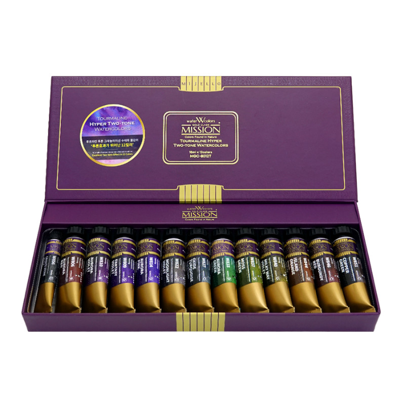 Coffret two-tone 12 Tubes 15ml aquarelle granuleuse mission gold class en carton Mijello