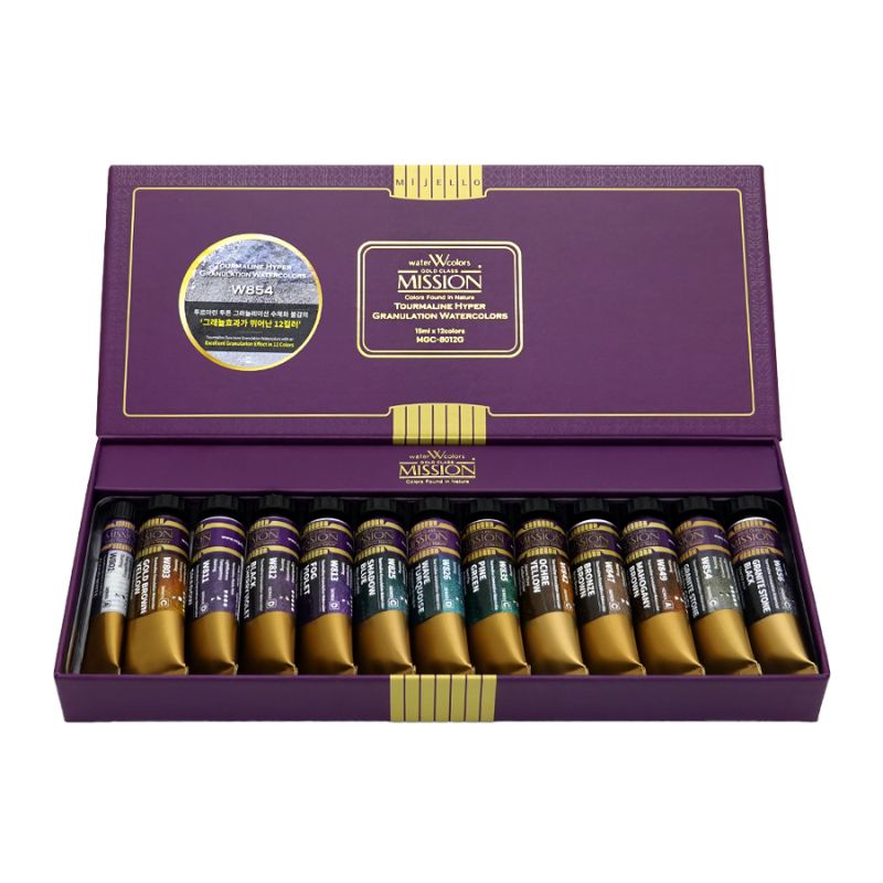 Coffret hyper granulation 12 Tubes 15ml aquarelle granuleuse mission gold class en carton Mijello