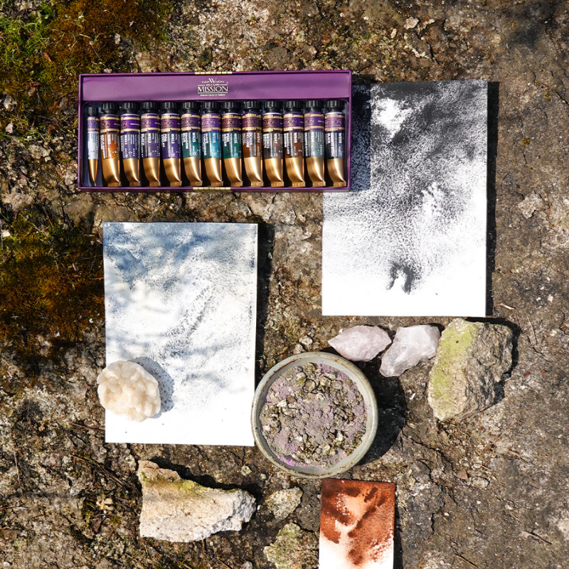 Coffret hyper granulation 12 Tubes 15ml aquarelle granuleuse mission gold class en carton Mijello
