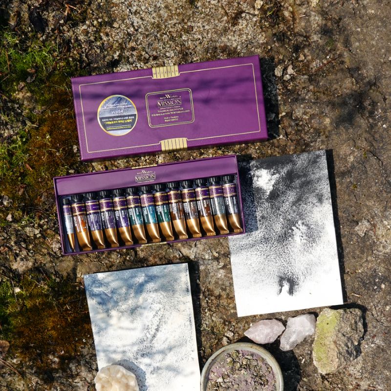 Coffret hyper granulation 12 Tubes 15ml aquarelle granuleuse mission gold class en carton Mijello