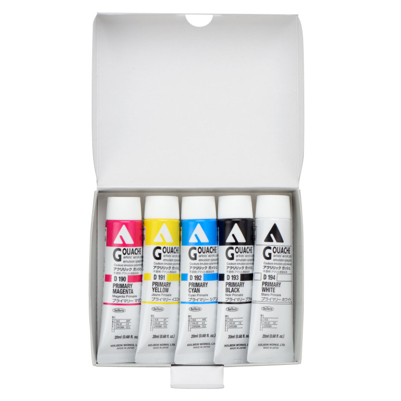 Coffret Primaire 5 Tubes 20ml acrylic gouache en carton Holbein Artists'