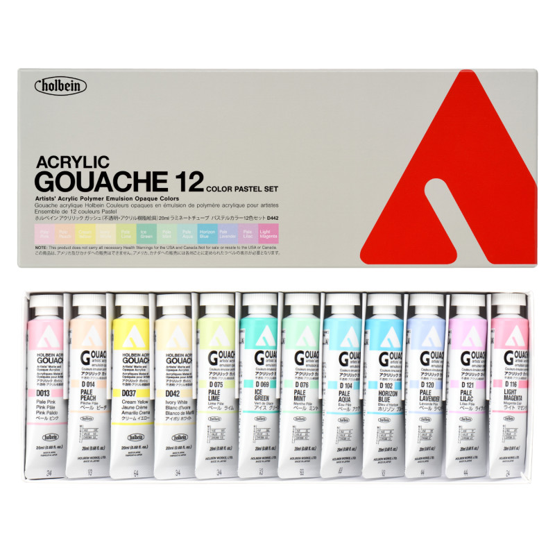 Coffret pastel 12Tubes 20ml acrylic gouache en carton Holbein Artists'