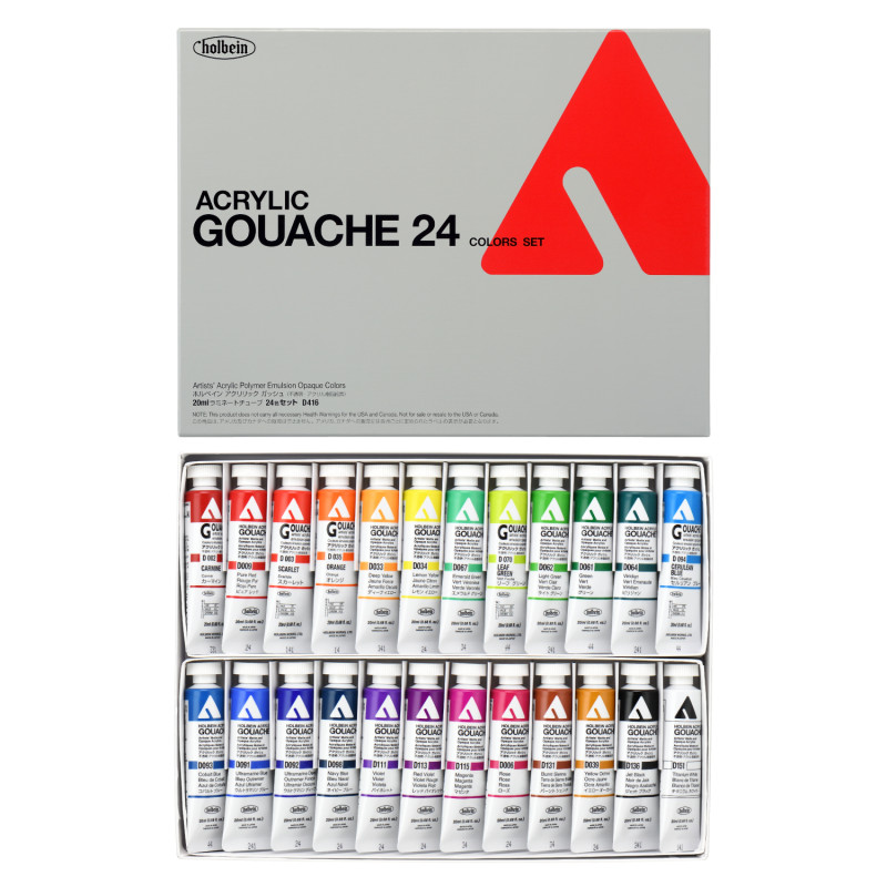 Coffret 24 Tubes 20ml acrylic gouache en carton Holbein Artists'