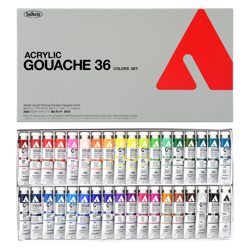 Coffret 36 Tubes 20ml acrylic gouache en carton Holbein Artists'