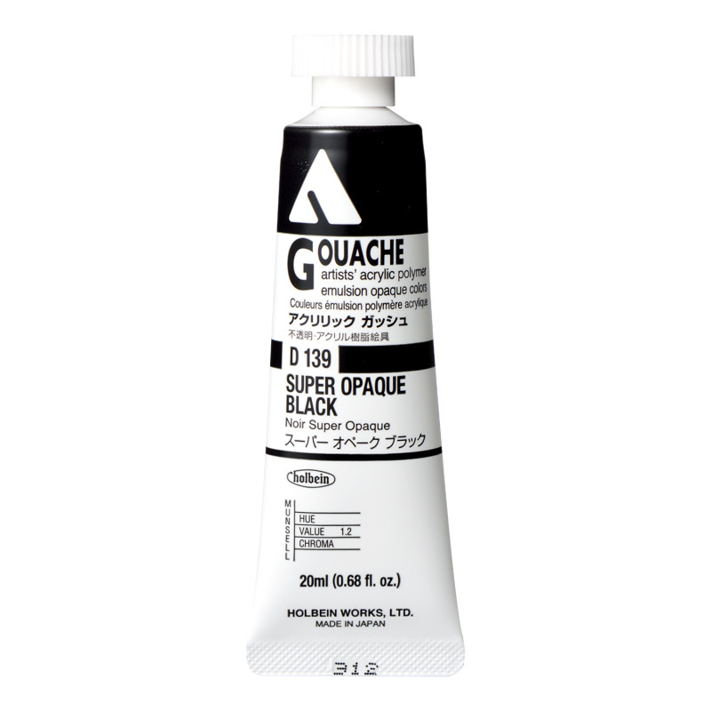Noir super opaque - acrylic gouache Tube 20ml Holbein Artists '