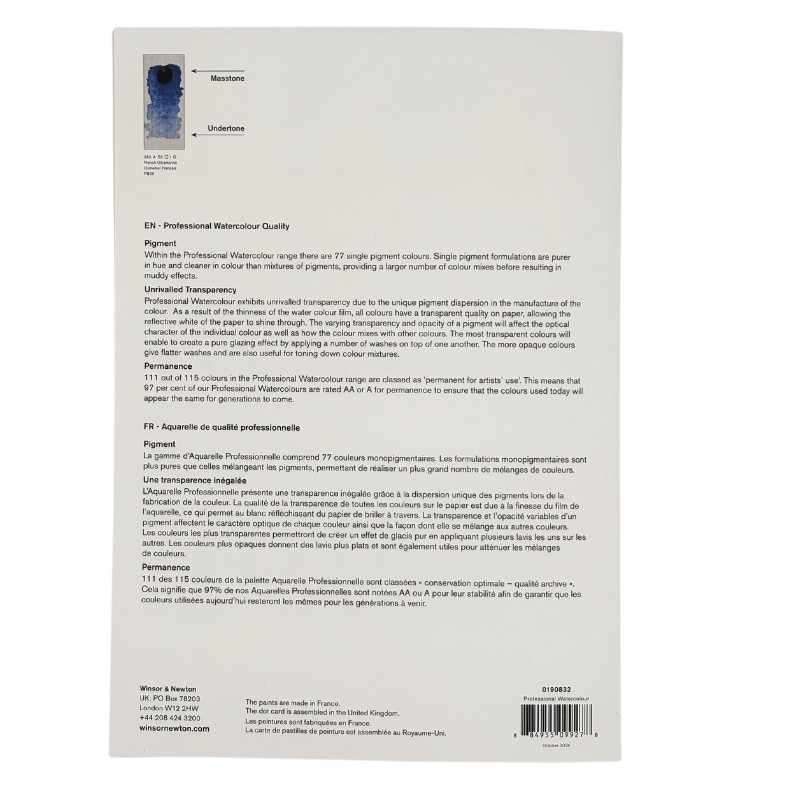 Carte échantillon couleurs réelles 115 couleurs d'aquarelles extra-fines Winsor & Newton