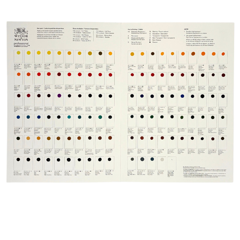 Carte échantillon couleurs réelles 115 couleurs d'aquarelles extra-fines Winsor & Newton