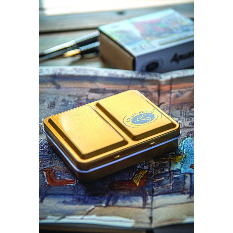 Coffret aquarelle vide mini or 12 ½ godets en métal Roman Szmal