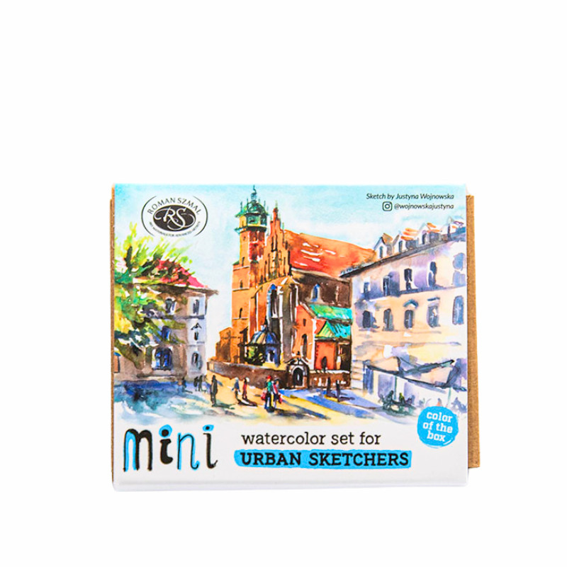 Coffret mini 8 ½ godets d'aquarelle extra-fine en métal bleu Roman Szmal