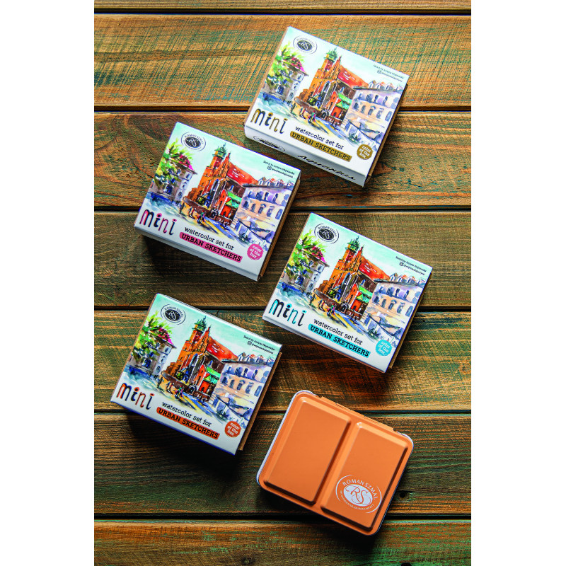 Coffret mini 8 ½ godets d'aquarelle extra-fine en métal rose Roman Szmal