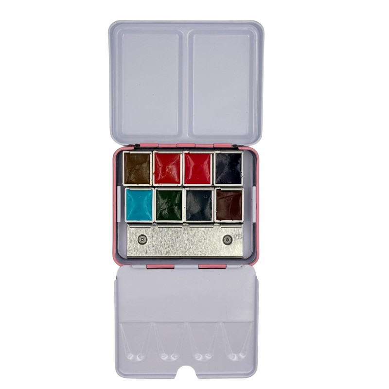 Coffret mini 8 ½ godets d'aquarelle extra-fine en métal rose Roman Szmal