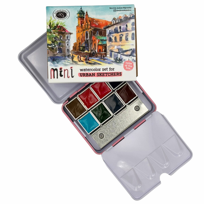 Coffret mini 8 ½ godets d'aquarelle extra-fine en métal rose Roman Szmal