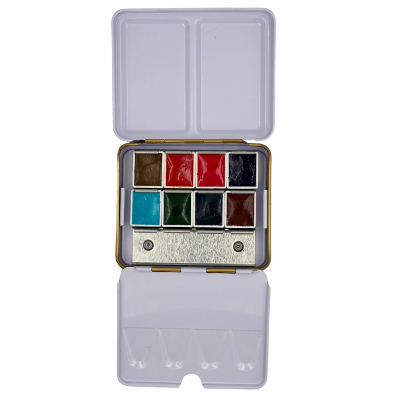 Coffret mini 8 ½ godets d'aquarelle extra-fine en métal couleur or Roman Szmal