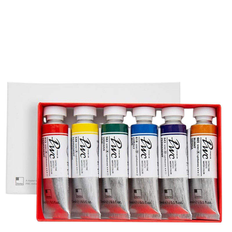 Coffret Set A 6 Tubes 15ml aquarelles extra-fines PWC en carton ShinHan