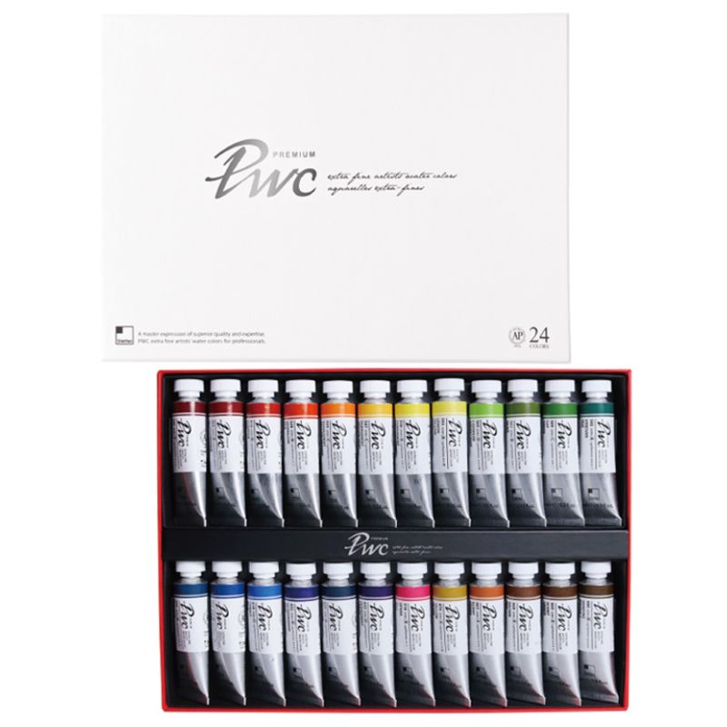Coffret 24 Tubes 15ml aquarelles extra-fines PWC en carton ShinHan