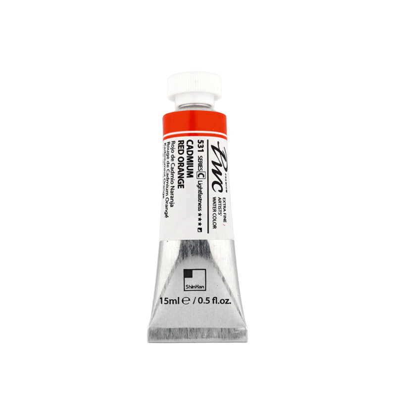 Rouge orangé de cadmium - aquarelle PWC Tube 15ml ShinHan