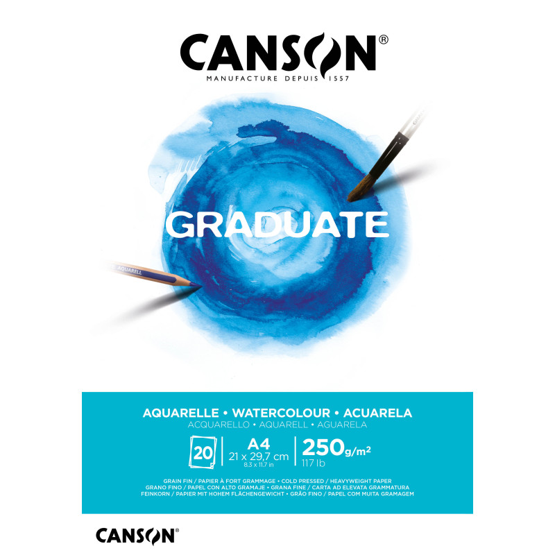 Bloc aquarelle Graduate Canson A4 21x29,7 250g 20f grain fin