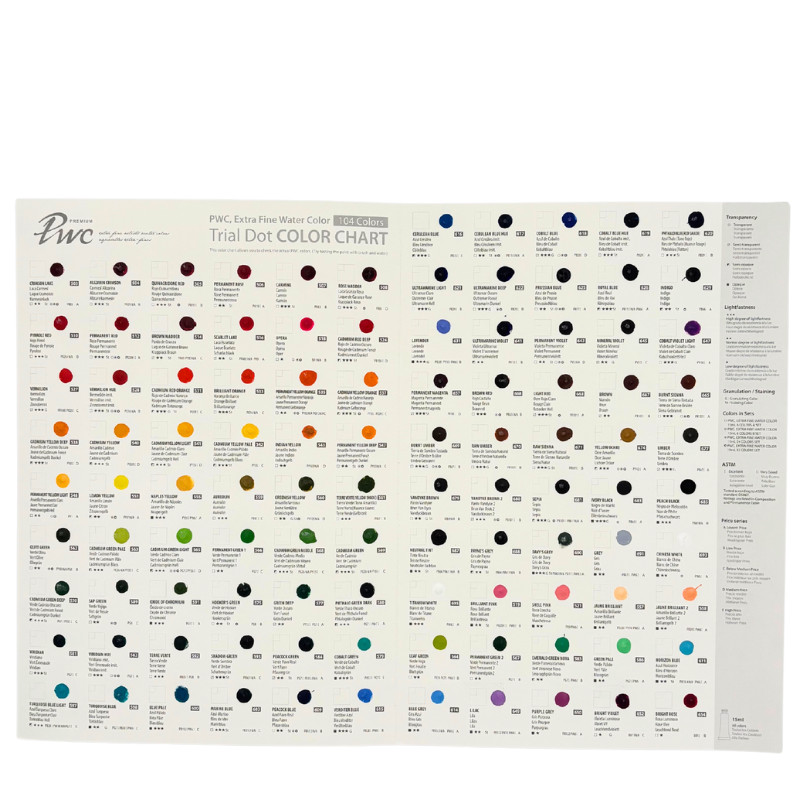 Carte échantillon couleurs réelles 104 couleurs PWC ShinHan fait à la main
