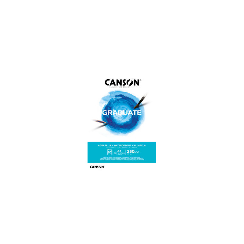 Bloc aquarelle Graduate Canson A3 29,7x42cm 250g 20f grain fin