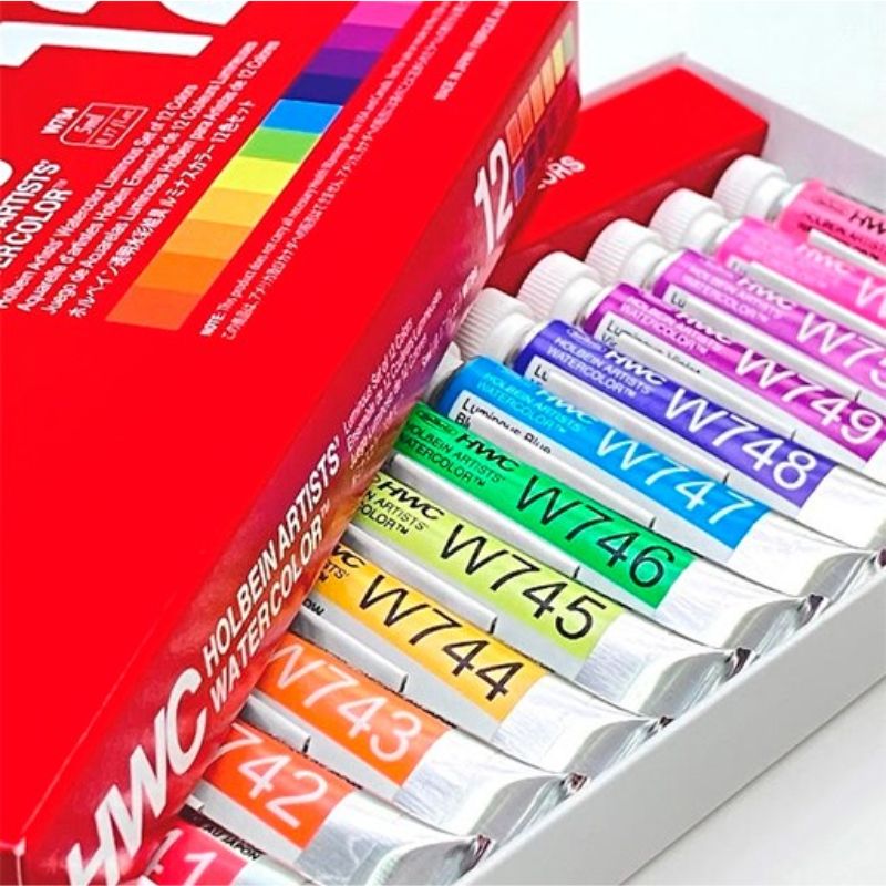 Coffret lumineux 12 Tubes 5ml aquarelles extra-fines en carton Holbein Artists'