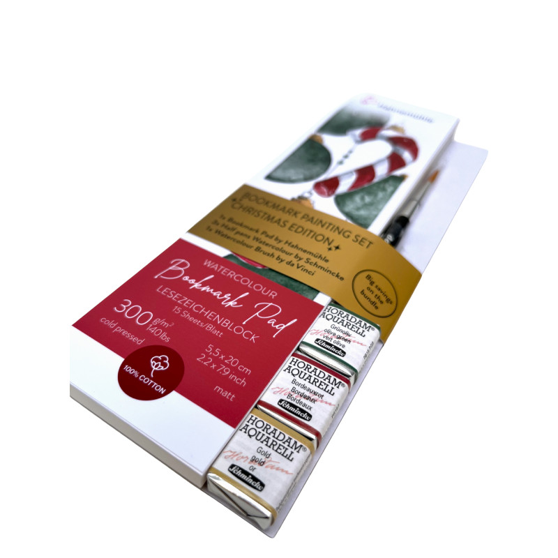 Set 15 marque-pages Hahnemühle Noël + 3 couleurs Schmincke + 1 pinceau DaVinci