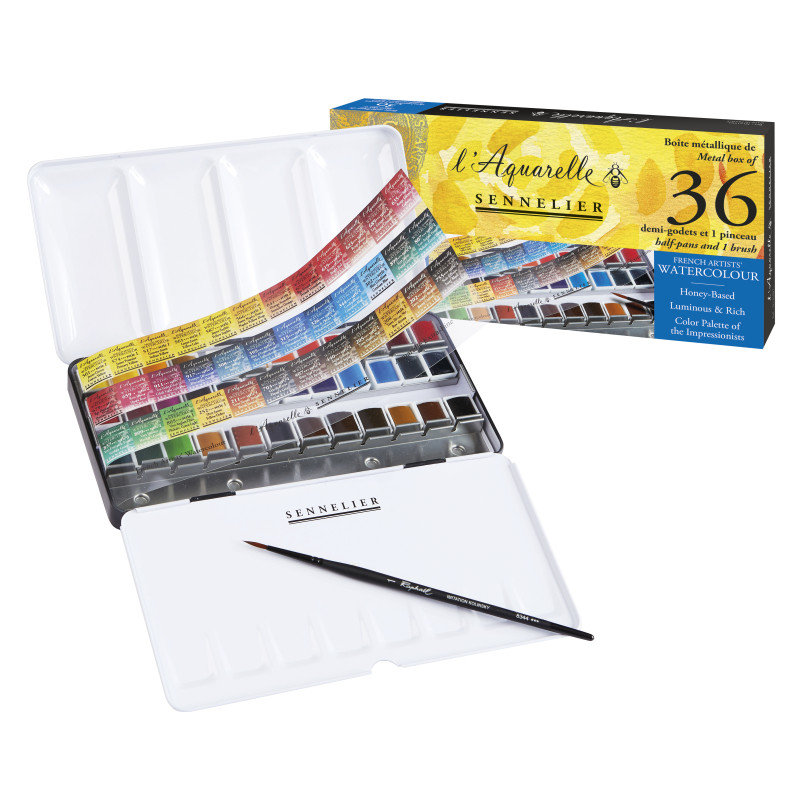 Boîte métal 36½ godetsd'aquarelle extra-fine Sennelier 