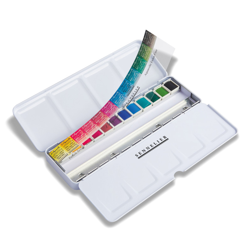 Boîte métal couleurs granuleuses 12½ godets d'aquarelle extra-fine Sennelier