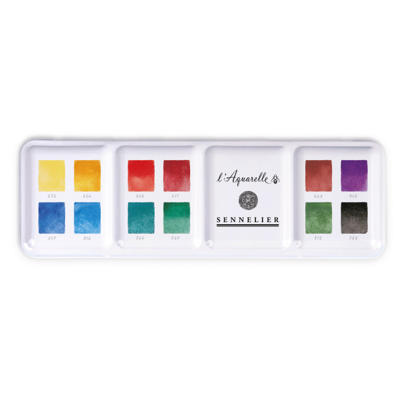 Boîte métal couleurs granuleuses 12½ godets d'aquarelle extra-fine Sennelier