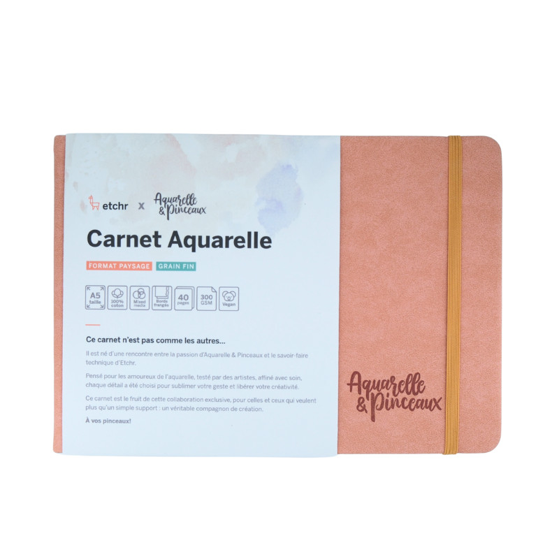 Carnet Aquarelle 100% coton A5 300g 20f grain fin Etchr & Aquarelle et Pinceaux