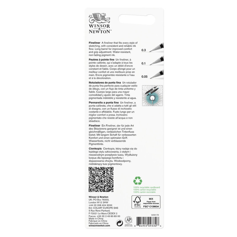 Set Feutre fineliner noir 0.05, 0.1, 0.3 Winsor & Newton