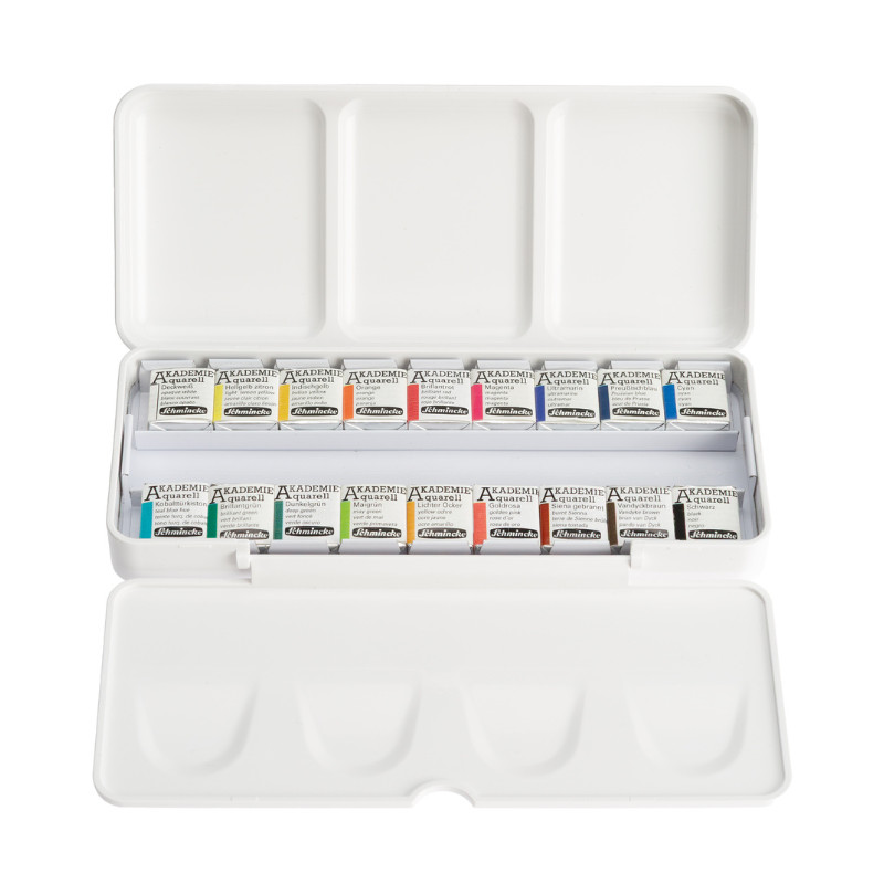 Boîte plastique 18 ½ godets Akademie Aquarell Schmincke