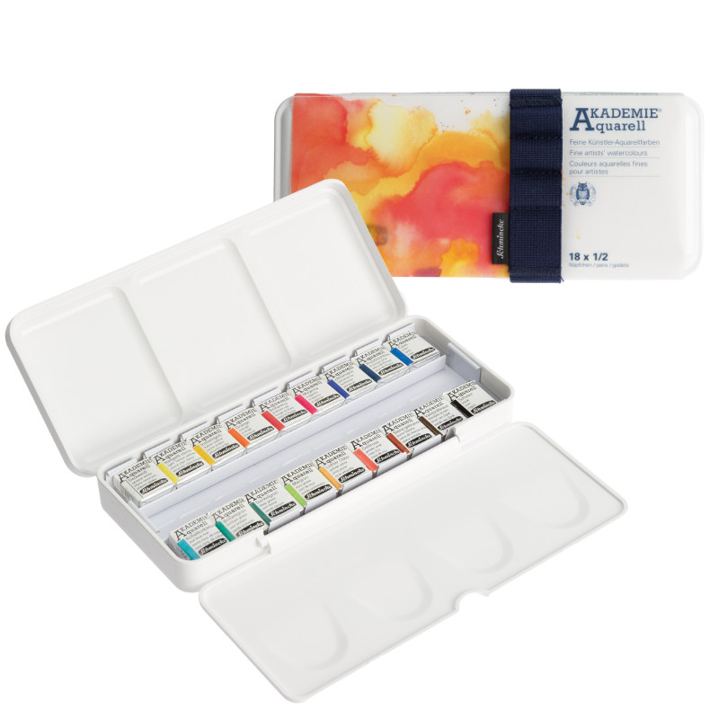 Boîte plastique 18 ½ godets Akademie Aquarell Schmincke